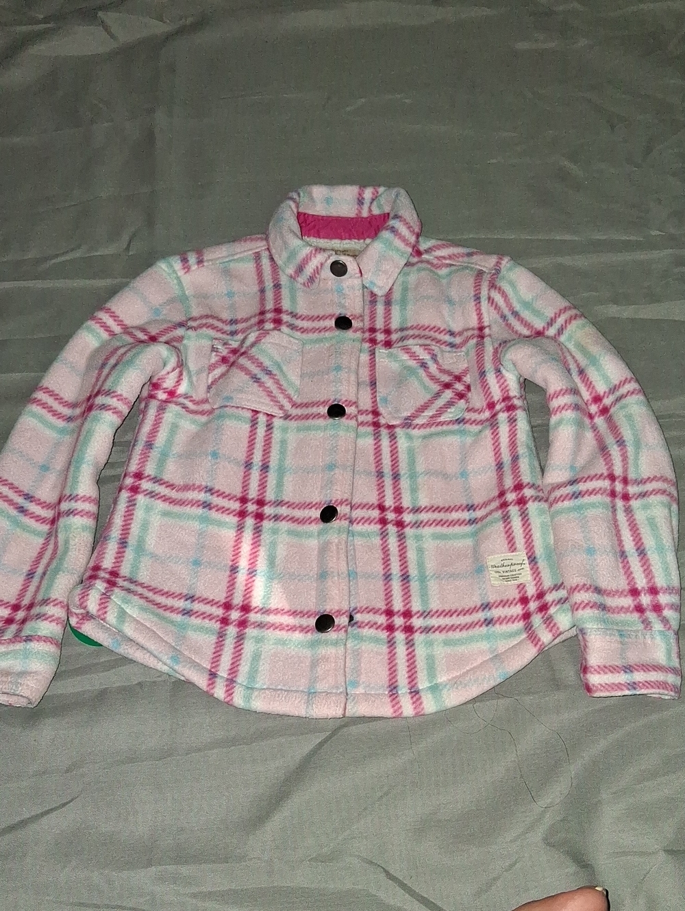 Weatherproof Girls Pink and Mint Plaid Button-Front Shirt Jacket